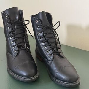 Black Lace Up Boots with Smooth Leather Finish